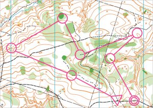 Topographic map with for orienteering sport with distance marked on it.